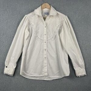Vintage Rockmount Ranch Wear Shirt Womens 38 / M White Western Lace Pearl Snap